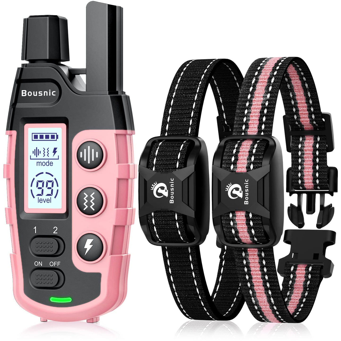 Bousnic Dog Shock Collar 2 Dogs (5-120Lbs) - 3300 ft Waterproof Training Collar for Dogs Large Medium Small with Rechargeable Remote, Beep (1-8) Vibration (1-16) and Humane Shock (1-99) Modes