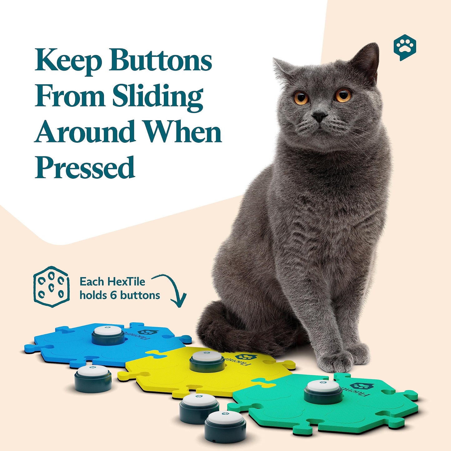 FluentPet Get Started Kit - Set of 6 Talking Buttons with Batteries Included for Dogs & Cats and 3 HexTiles - Customizable Cat & Dog Training Buttons for Communication - Talking Button Gift Set